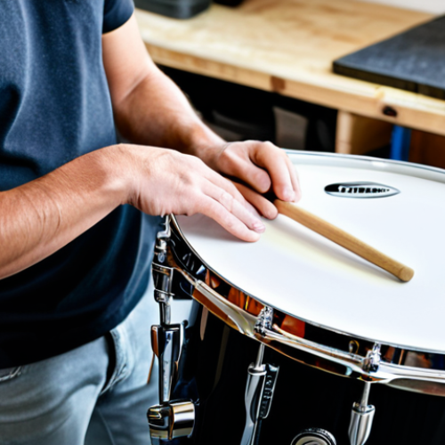 Home 20 **
A person assembling a bass drum, fully clothed in casual attire, in a well-lit garage. The bass drum is black with chrome hardware. Tools are neatly organized on a nearby workbench. The focus is on the assembly process, with a clear view of the adjustable legs being attached. Safe for work, appropriate content, family-friendly, professional photography, well-formed hands, correct proportions, natural pose.
**