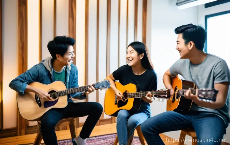 기타 음악 학원 추천 - **Prompt: Inspiring Guitar Lesson with a Patient Teacher**
    A warmly lit, cozy music studio in Vi...