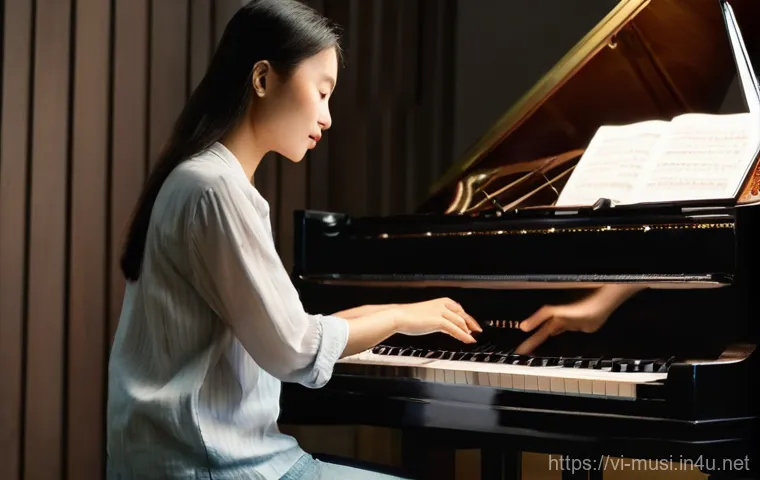 중고 피아노 구매 가이드 - **Prompt:** A discerning young Vietnamese woman, dressed in modest, casual attire like dark jeans an...