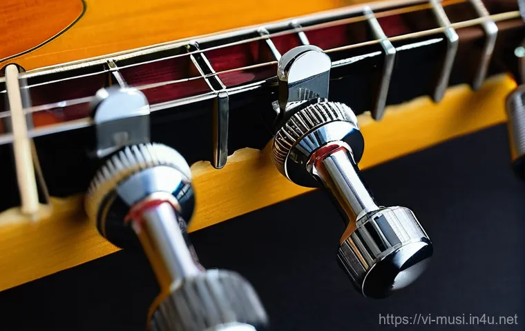 기타 튜닝 머신 종류 - **Image Prompt 1: The Evolution of Guitar Tuning Pegs**
    A split image, showcasing the contrast b...