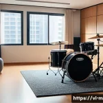 Home 22 드럼 연습 소음 문제 해결 - A cozy indoor music practice room in a modern Vietnamese apartment, featuring thick soundproof walls...