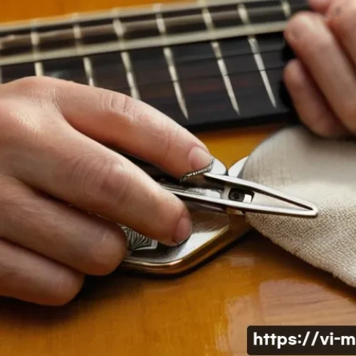 Home 33 기타 브릿지 핀 제거법 - A close-up scene of a person carefully using thin-nose pliers wrapped with a soft cloth to gently pu...