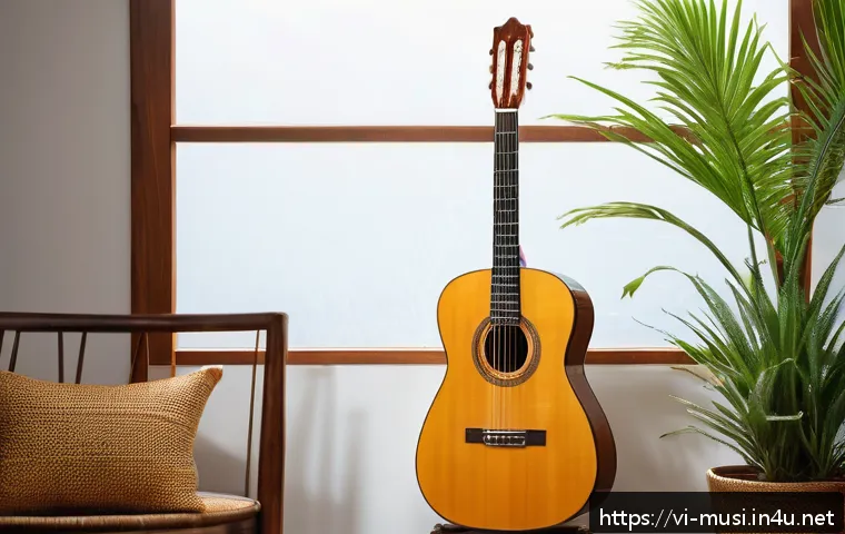 기타 브랜드별 스펙 비교 - A classic acoustic guitar with a simple, elegant design featuring a spruce wood top, finely detailed...